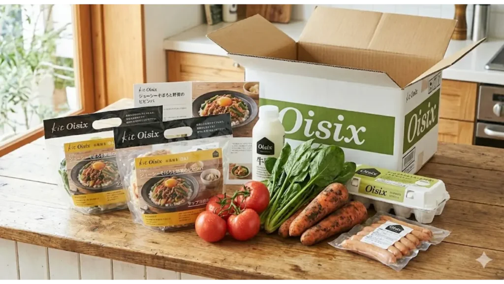 オイシックスお試しセットの圧倒的な物量が豊かに並んでいる画像